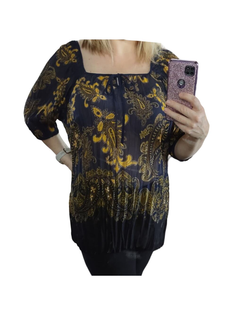 Lane Bryant Paisley 3/4 Sleeve Chiffon Blue Blouse Size 22/24
